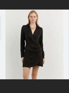 DISSH Black Long-Sleeve Wrap Mini Dress Size 10